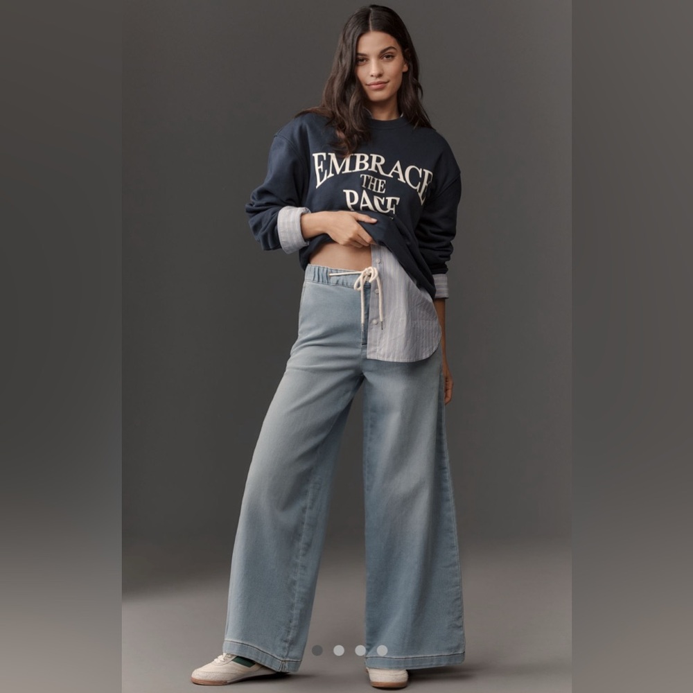 Pilcro Denim Knit Wide Leg Pullon Light Blue Jeans